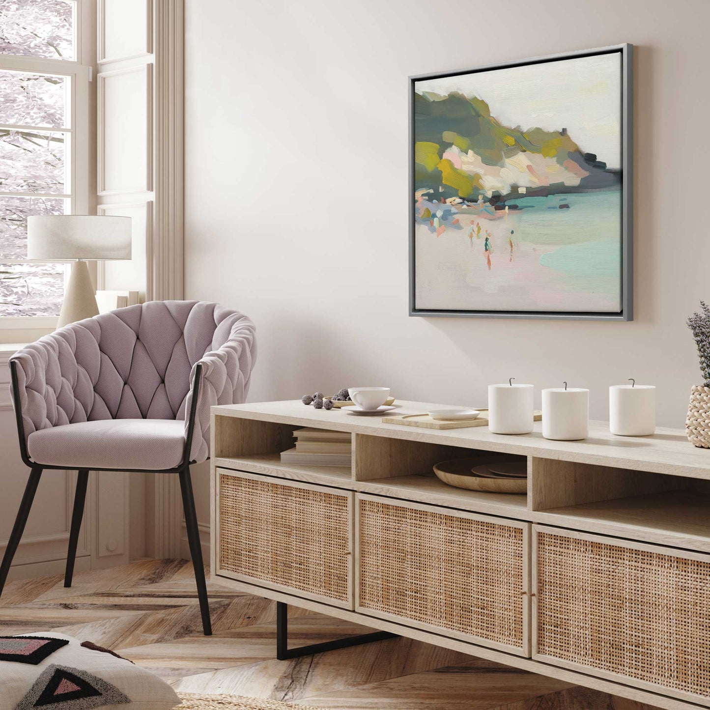 Misty Morning Beach Walk v1 Canvas Print