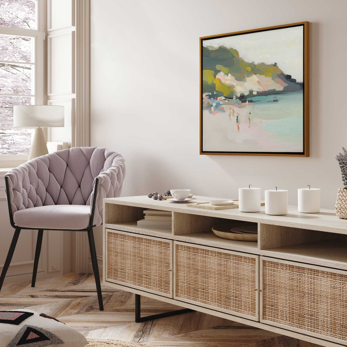 Misty Morning Beach Walk v1 Canvas Print