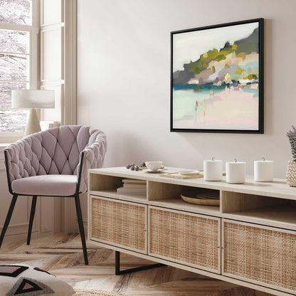 Misty Morning Beach Walk v2 Canvas Print