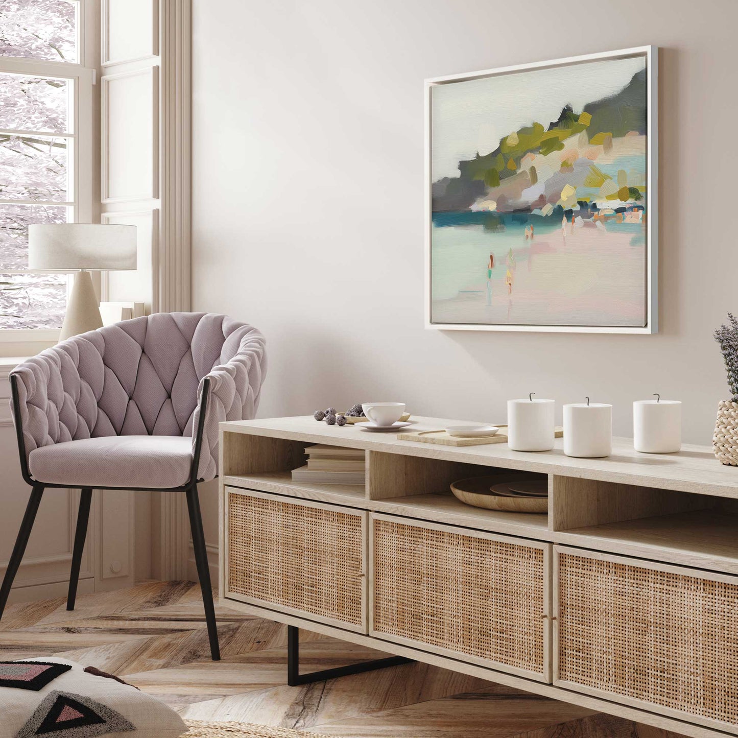 Misty Morning Beach Walk v2 Canvas Print