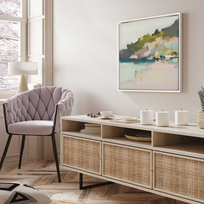 Misty Morning Beach Walk v2 Canvas Print