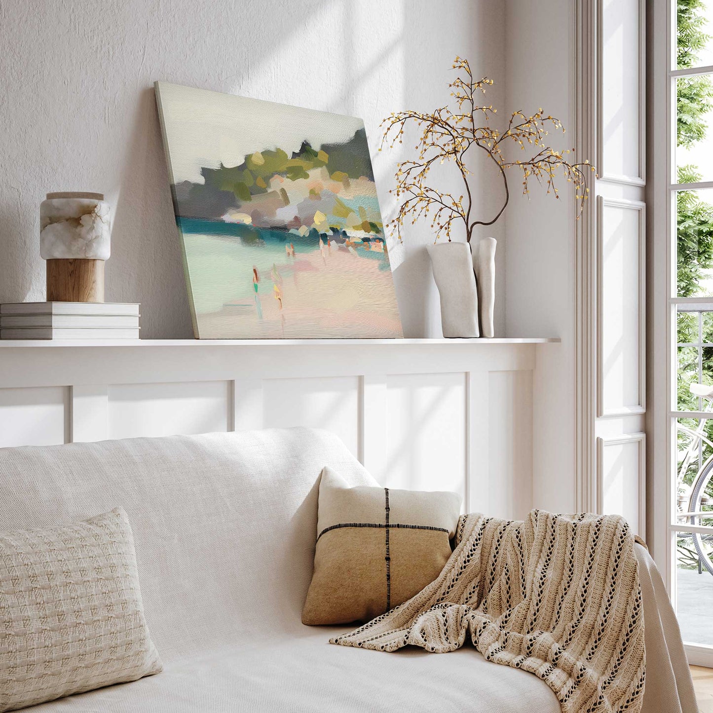 Misty Morning Beach Walk v2 Canvas Print