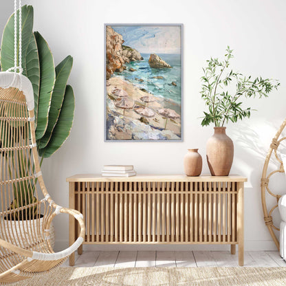Umbrellas by the Rocks Art Print