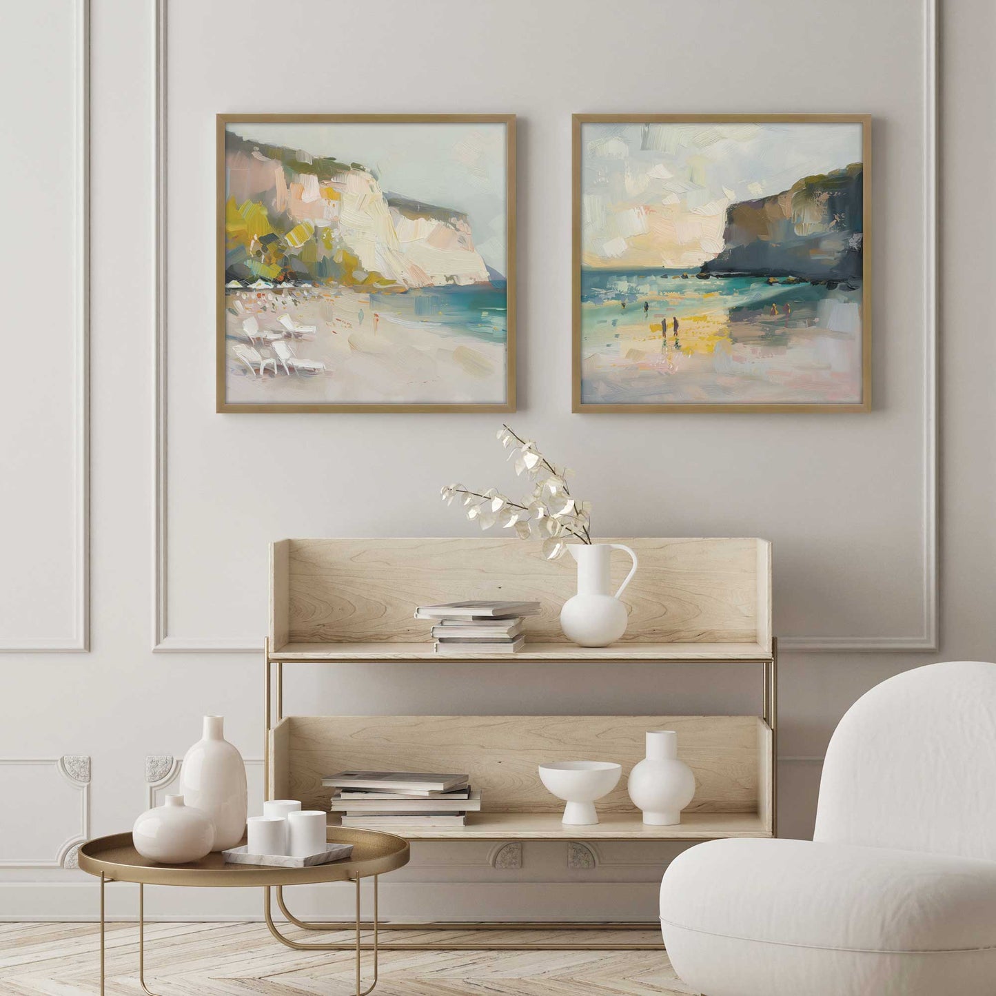 Calm Cliffside Coast Pair Art Print, Set of 2