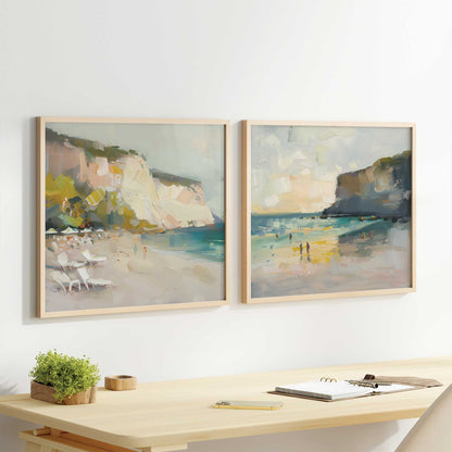 Calm Cliffside Coast Pair Art Print, Set of 2