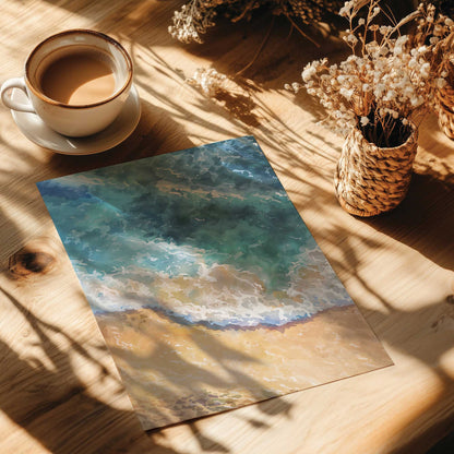 Aerial View of Waves and Shoreline in Turquoise and Sand Tones Art Print