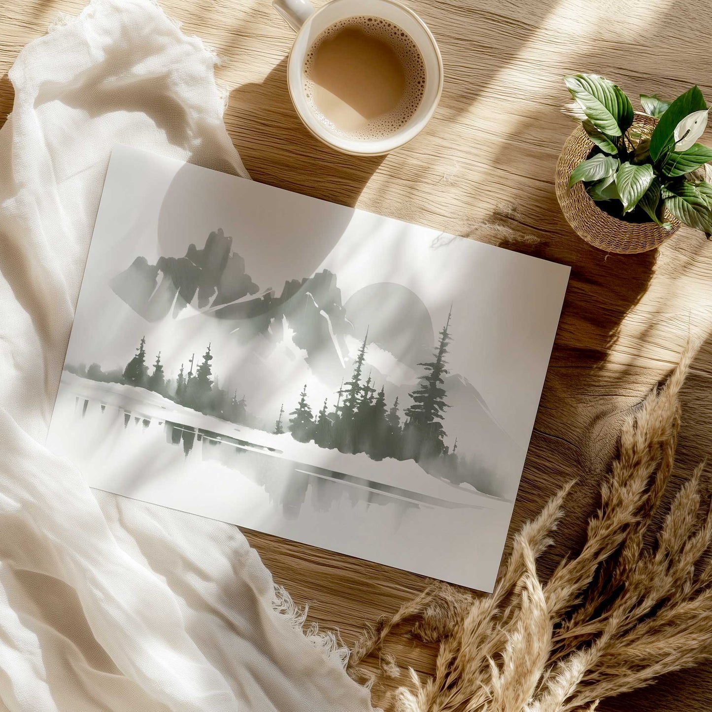 Green Quiet Forest Reflection Art Print