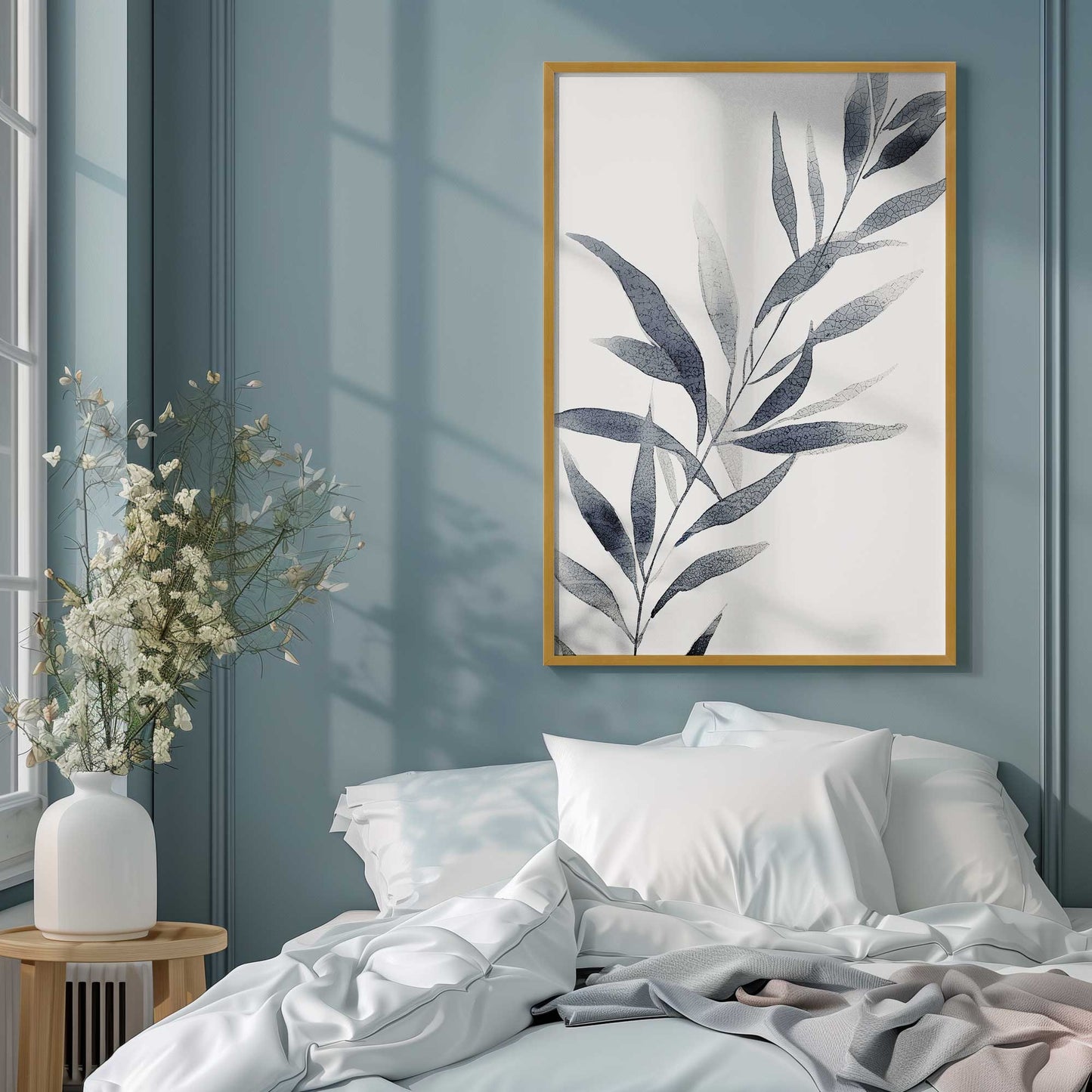Soft Blue Leaves I Art Print