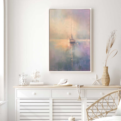Foggy Sunset Sailboat Canvas Print