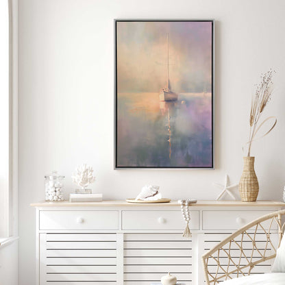 Foggy Sunset Sailboat Canvas Print