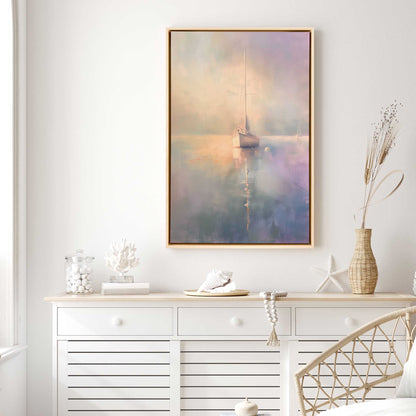 Foggy Sunset Sailboat Canvas Print