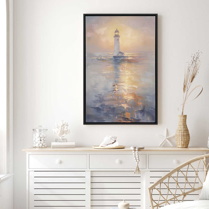 Foggy Sunset Lighthouse Canvas Print