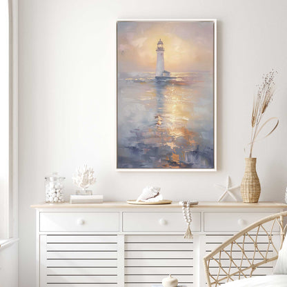 Foggy Sunset Lighthouse Canvas Print