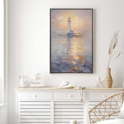 Foggy Sunset Lighthouse Canvas Print