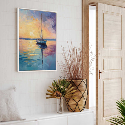 Bright Sunset Sailboat Canvas Print
