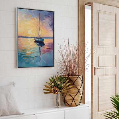 Bright Sunset Sailboat Canvas Print