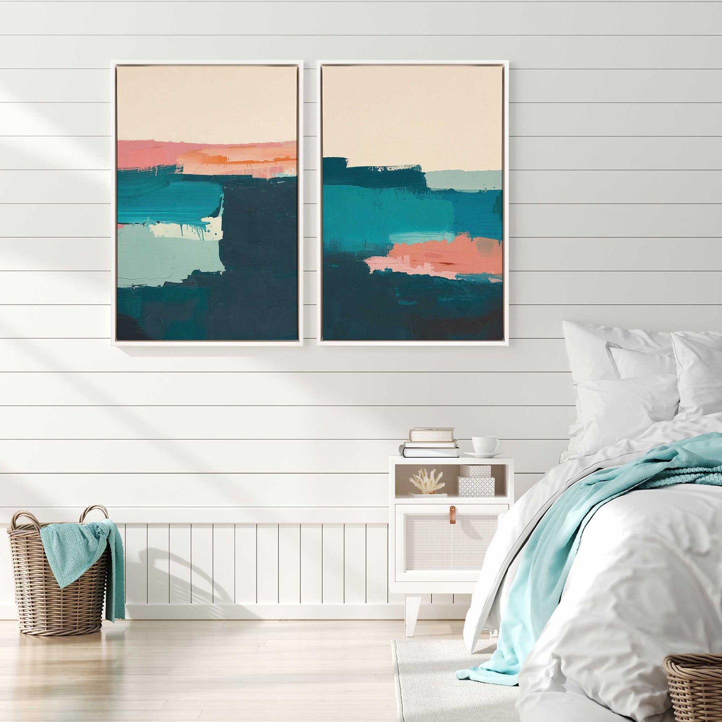 Pink and Blue Color Block Duo Canvas Print, Set of 2