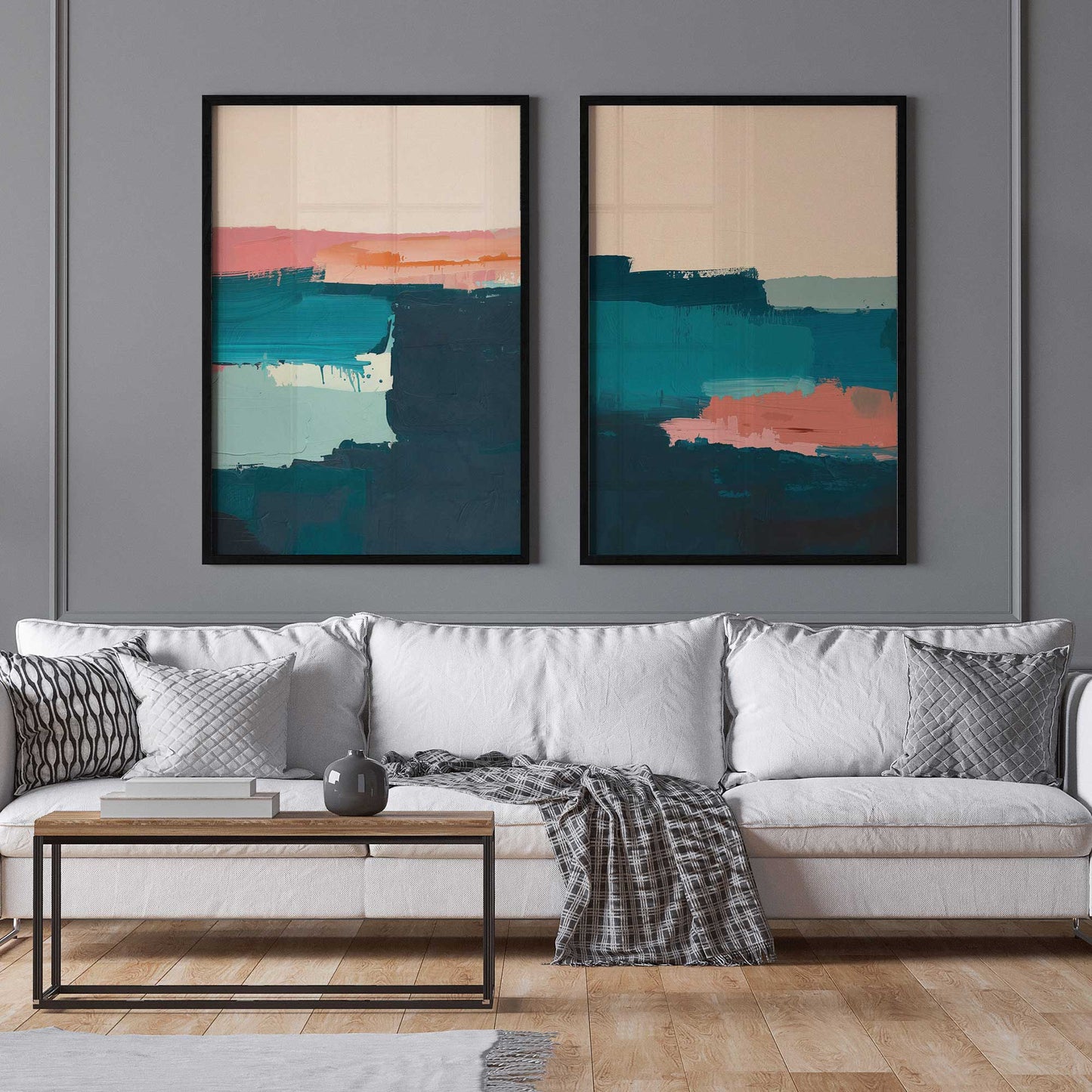Pink and Blue Color Block Duo Art Print, Set of 2