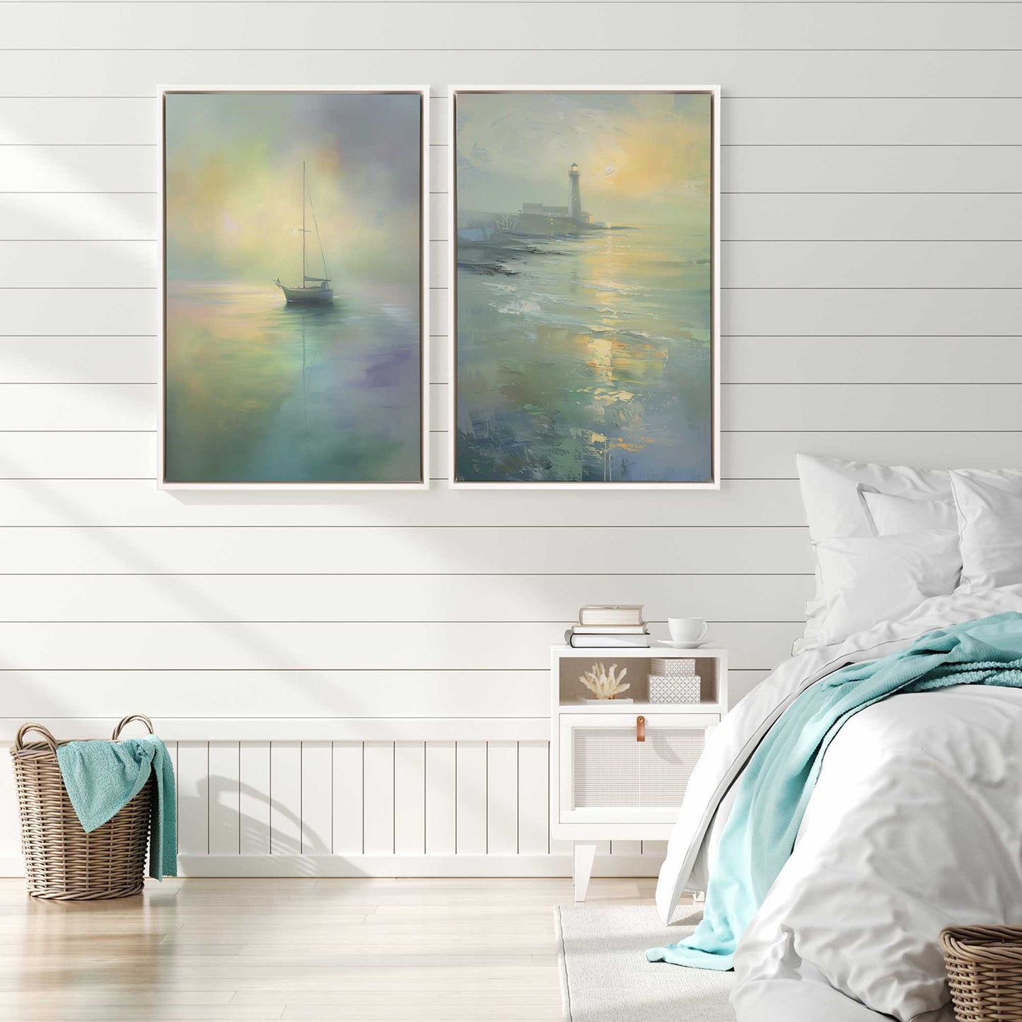 Foggy Morning Sail Canvas Print, Set of 2