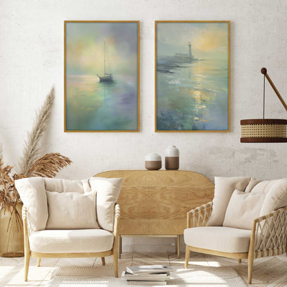 Foggy Morning Sail Art Print, Set of 2