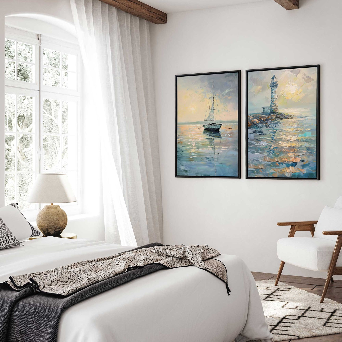 Ocean Sail at Dusk Canvas Print, Set of 2
