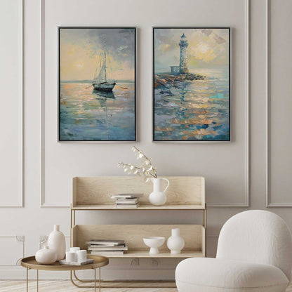Ocean Sail at Dusk Canvas Print, Set of 2