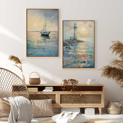 Ocean Sail at Dusk Canvas Print, Set of 2