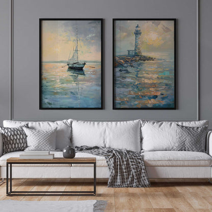 Ocean Sail at Dusk Art Print, Set of 2
