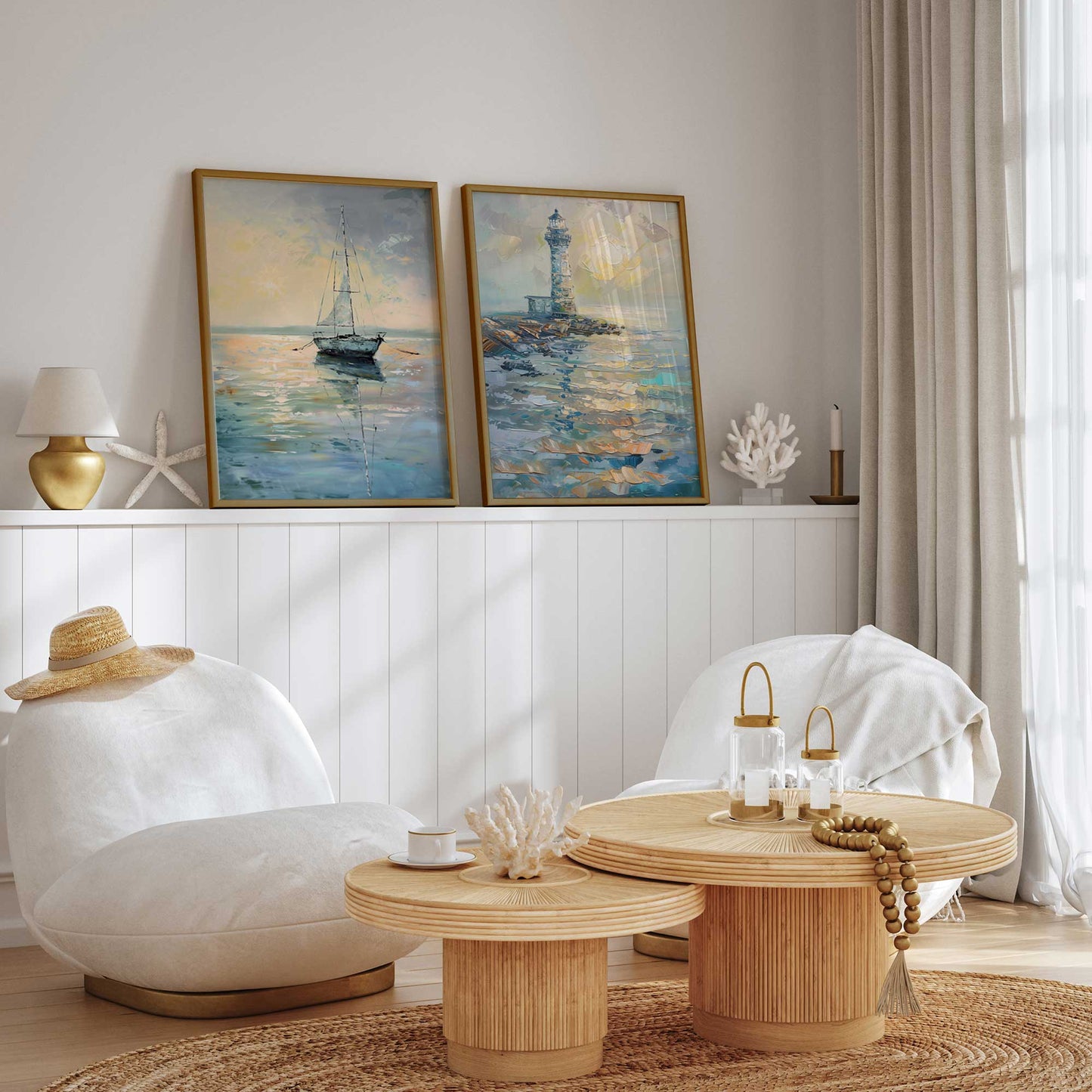 Ocean Sail at Dusk Art Print, Set of 2