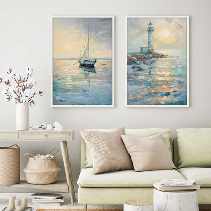 Ocean Sail at Dusk Art Print, Set of 2