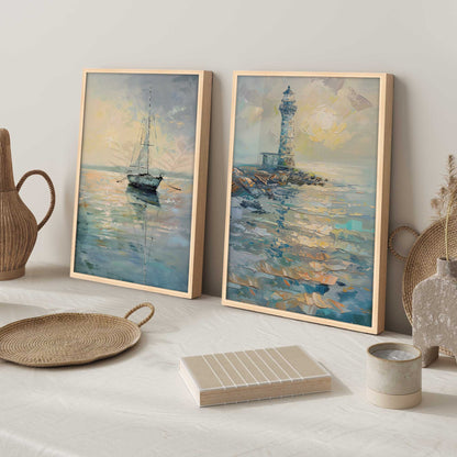 Ocean Sail at Dusk Art Print, Set of 2