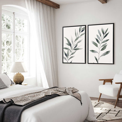 Soft Green Leaves Canvas Print, Set of 2