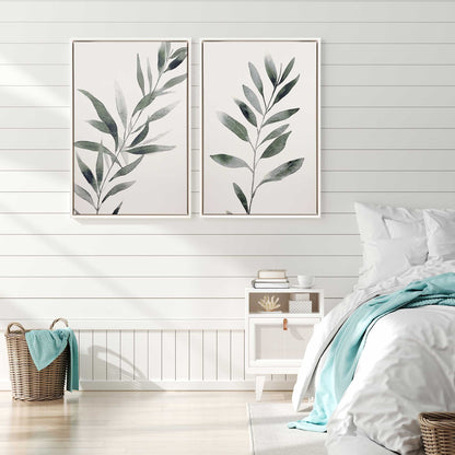 Soft Green Leaves Canvas Print, Set of 2