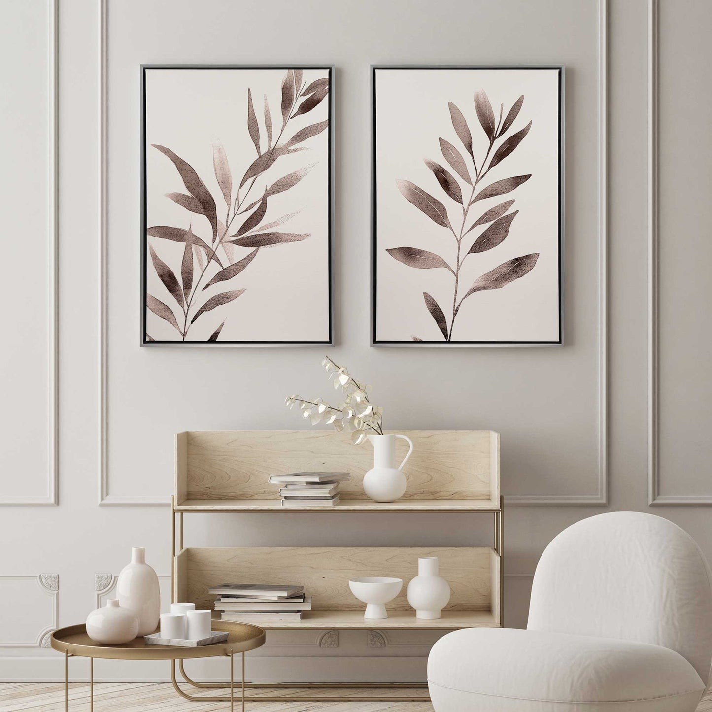 Soft Blush Leaves Canvas Print, Set of 2