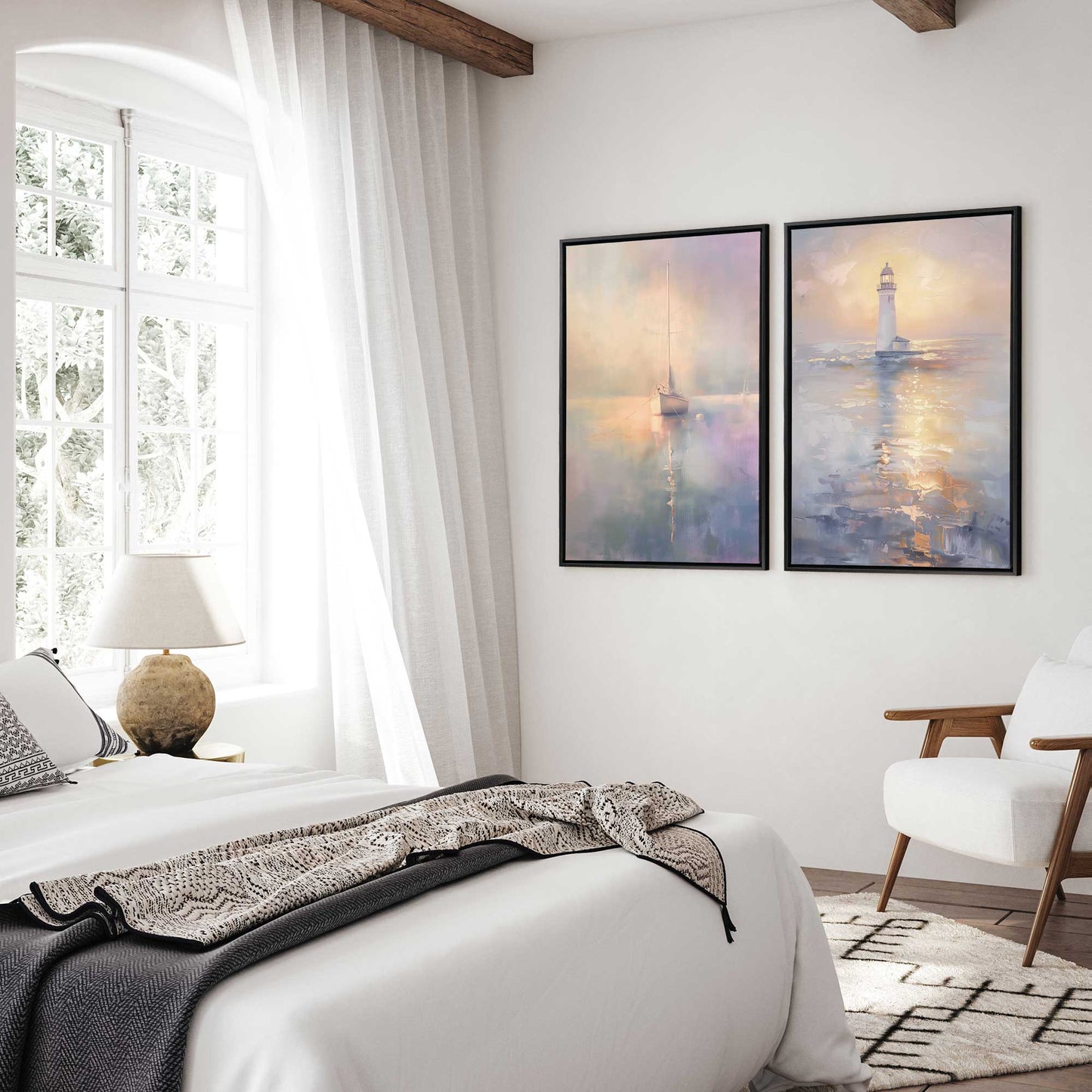 Foggy Sunset Sail  Canvas Print, Set of 2