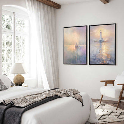 Foggy Sunset Sail  Canvas Print, Set of 2