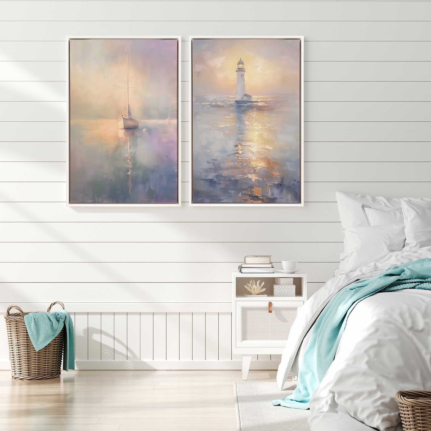 Foggy Sunset Sail  Canvas Print, Set of 2