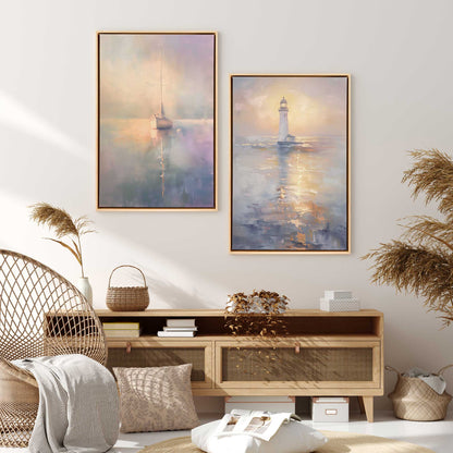 Foggy Sunset Sail  Canvas Print, Set of 2