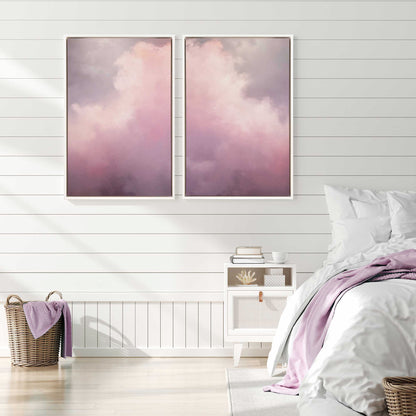 Soft Pink Clouds Canvas Print, Set of 2
