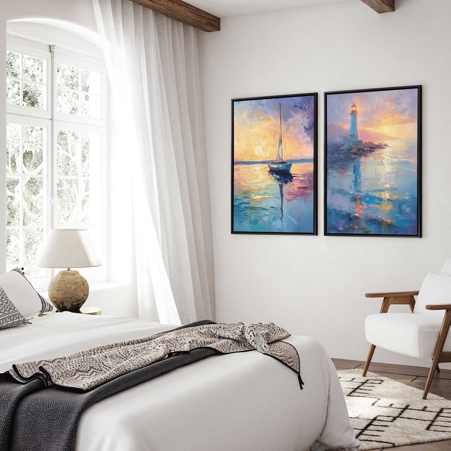 Bright Sunset Sail Canvas Print, Set of 2