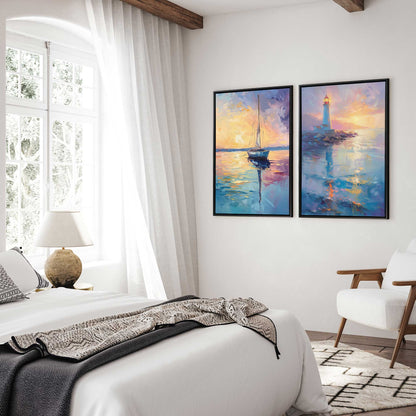 Bright Sunset Sail Canvas Print, Set of 2