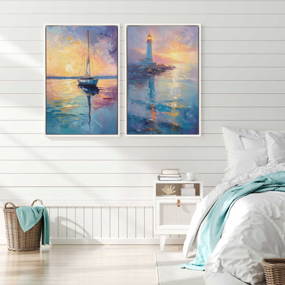 Bright Sunset Sail Canvas Print, Set of 2