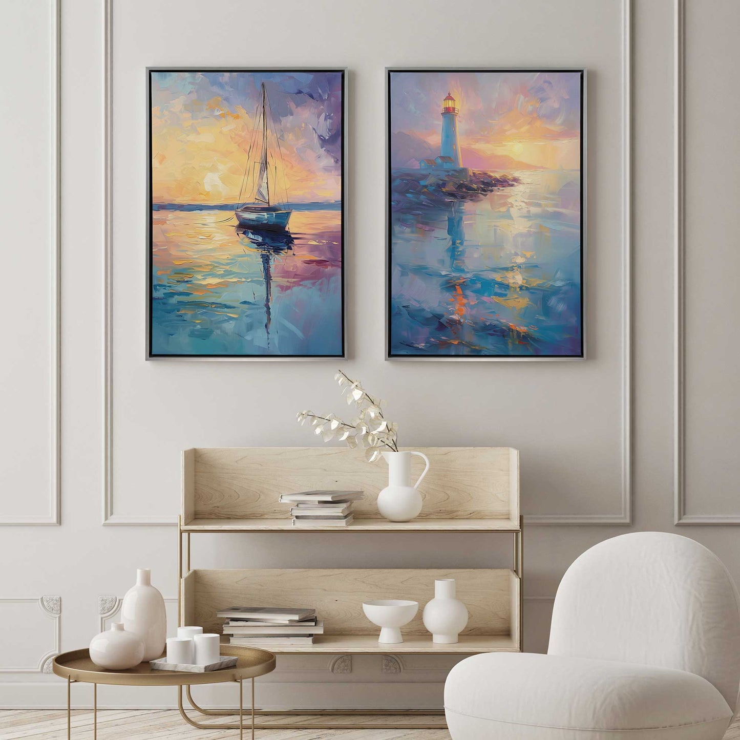 Bright Sunset Sail Canvas Print, Set of 2