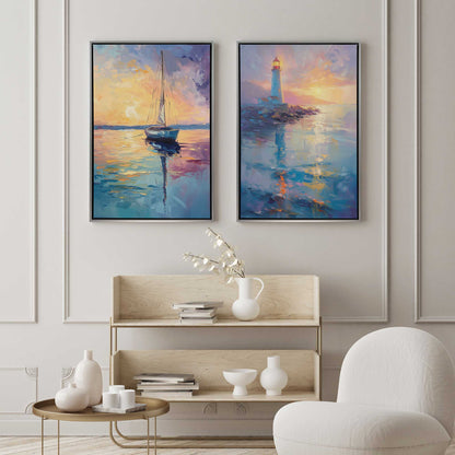 Bright Sunset Sail Canvas Print, Set of 2