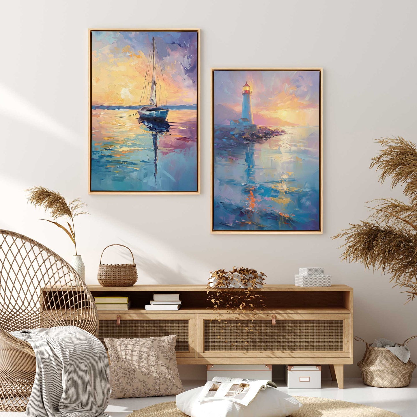Bright Sunset Sail Canvas Print, Set of 2