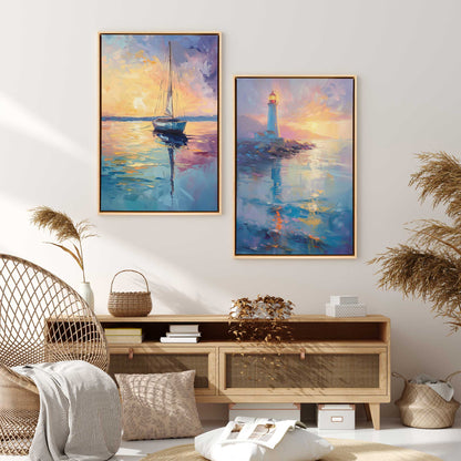 Bright Sunset Sail Canvas Print, Set of 2