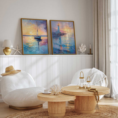 Bright Sunset Sail Art Print, Set of 2