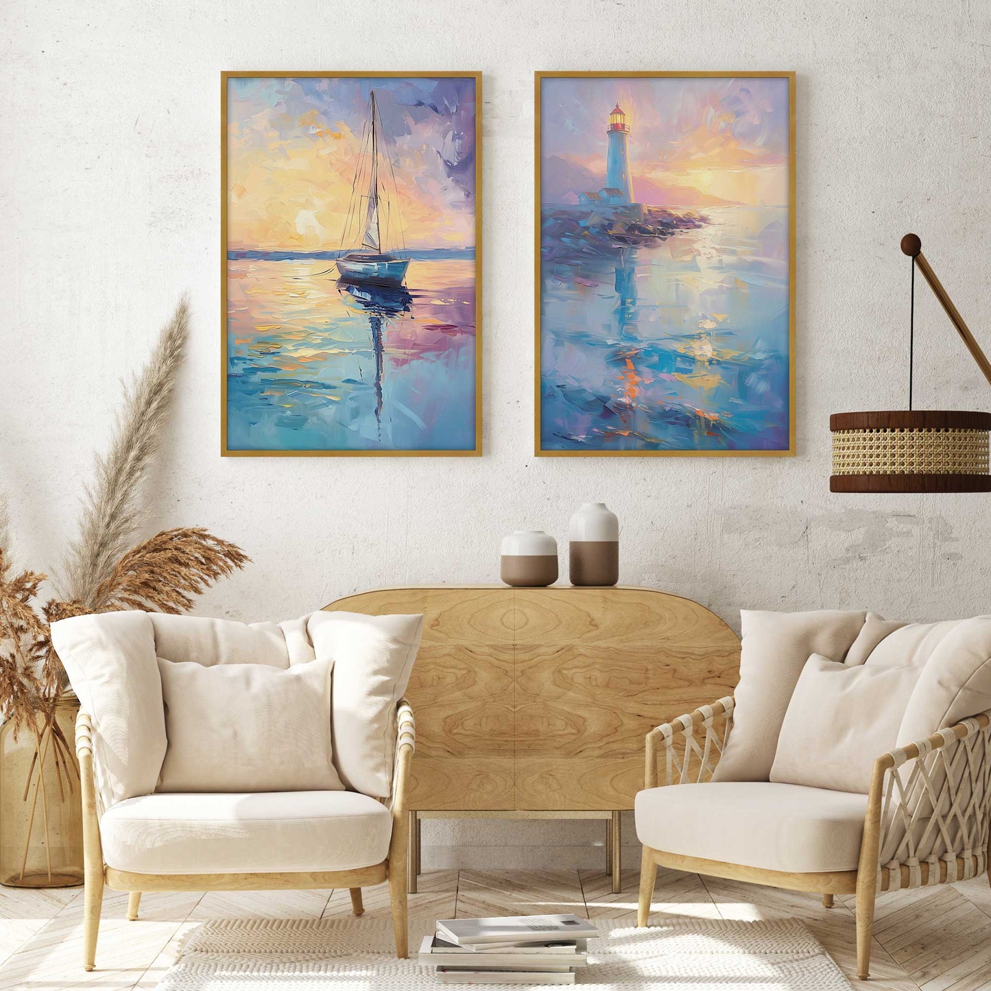 Bright Sunset Sail Art Print, Set of 2