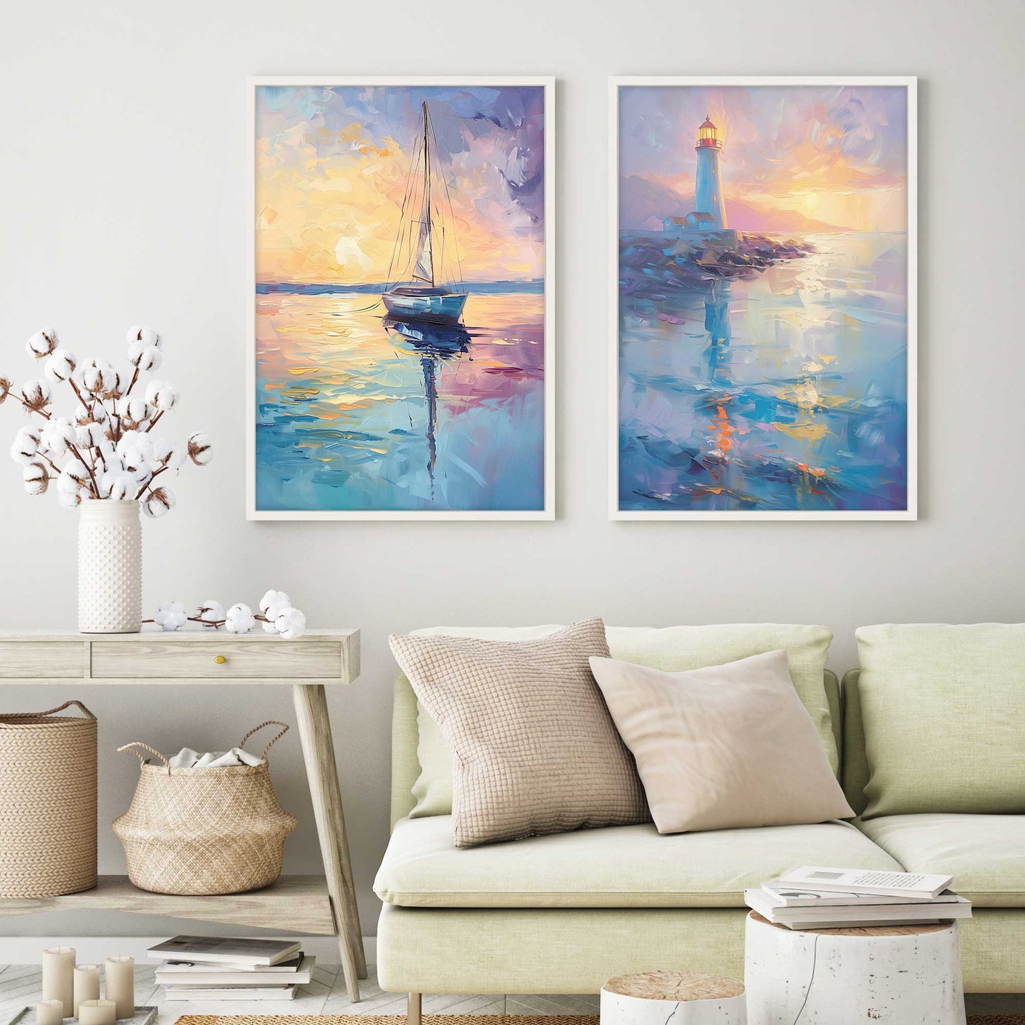 Bright Sunset Sail Art Print, Set of 2