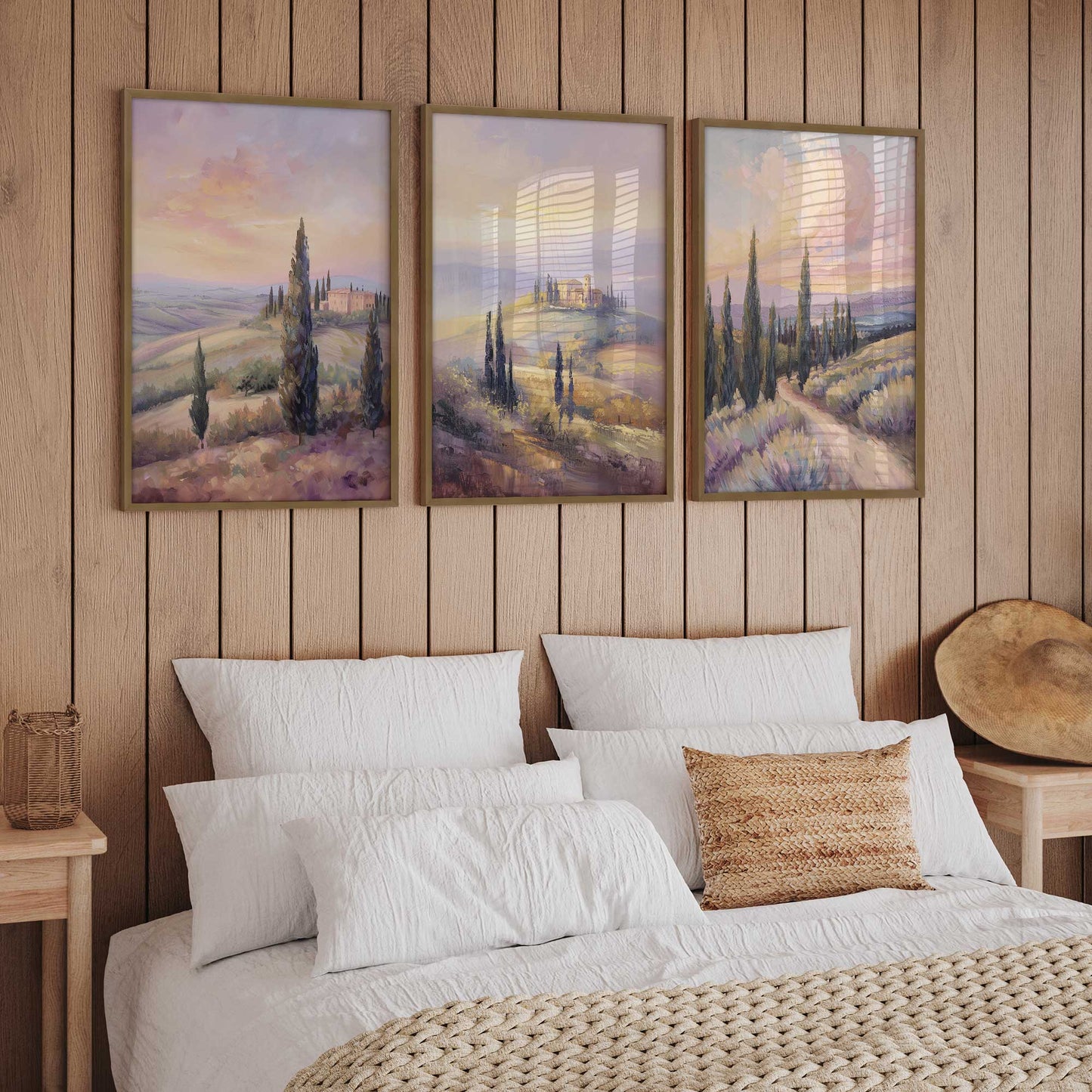 Glowing Tuscan Landscape Art Print, Set of 3